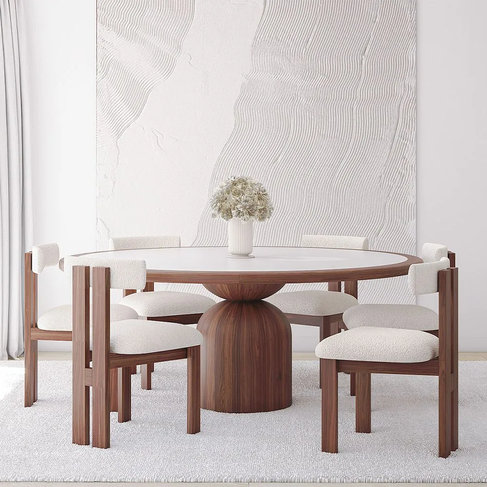 Set Dining Table Round with 6 Wooden Chairs - Minimalist Design - Ivette image 8