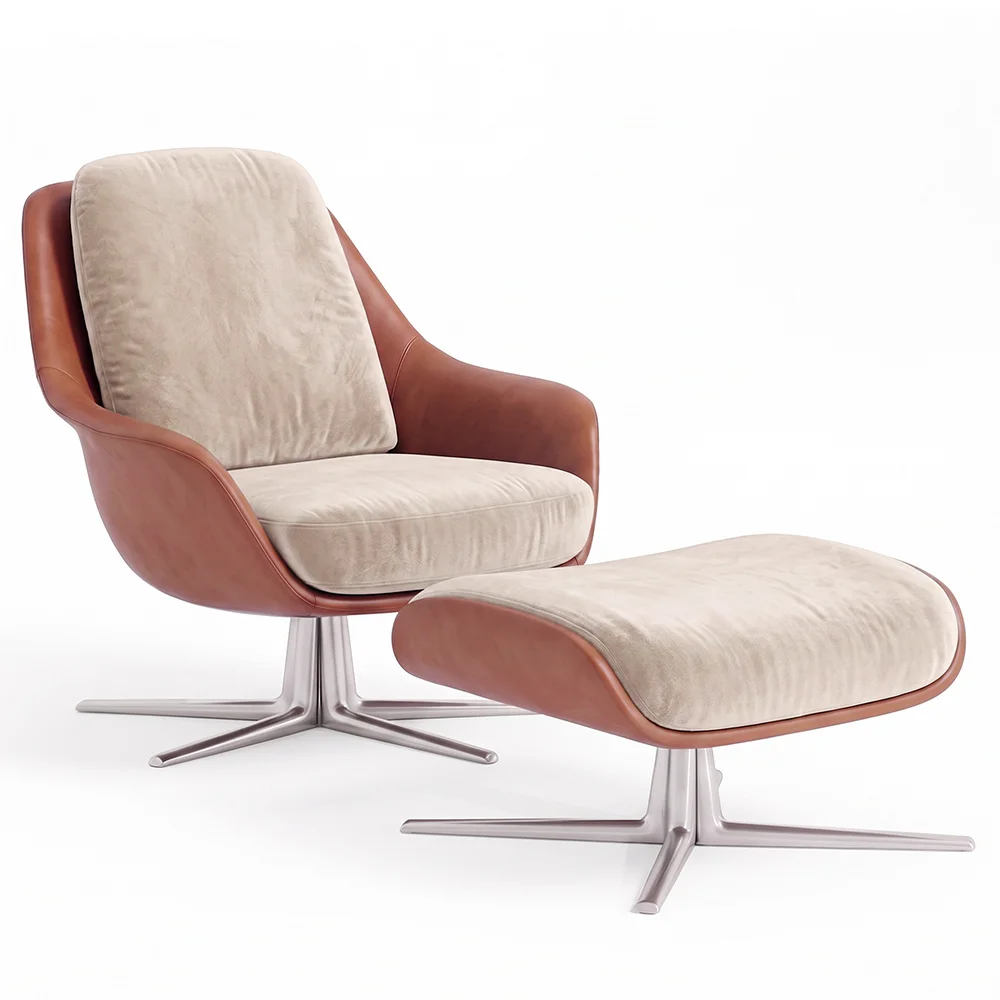 Contemporary Upholstered Design Armchair with Footrest - Asher image 8
