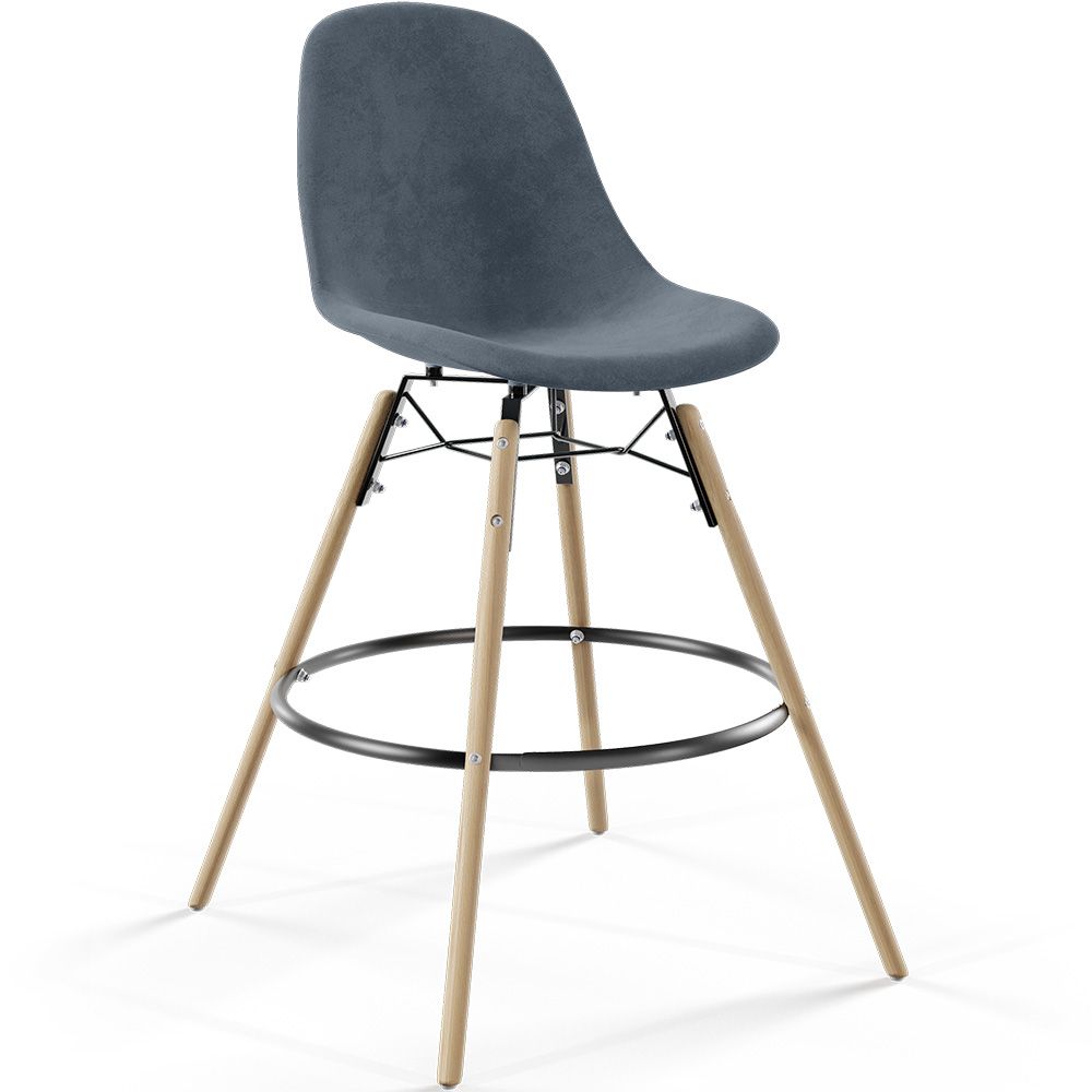 Velvet Bar Stool - Scandinavian Design and Wooden Legs - Skögur image 8