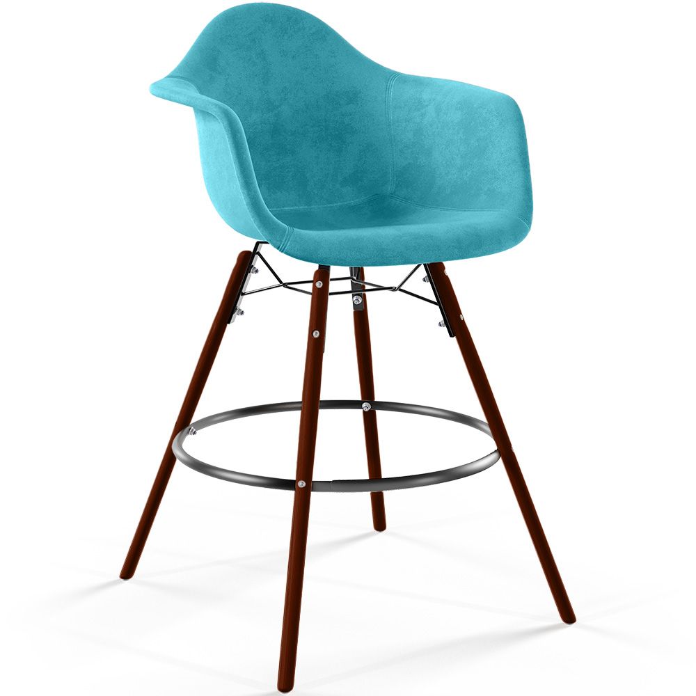 Velvet Bar Stool - Scandinavian Design and Dark Wood Legs - Nordika image 8