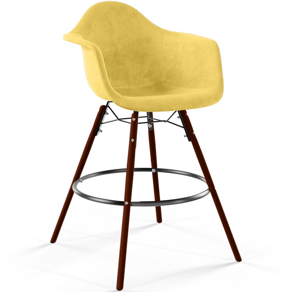 Velvet Bar Stool - Scandinavian Design and Dark Wood Legs - Nordika image 8