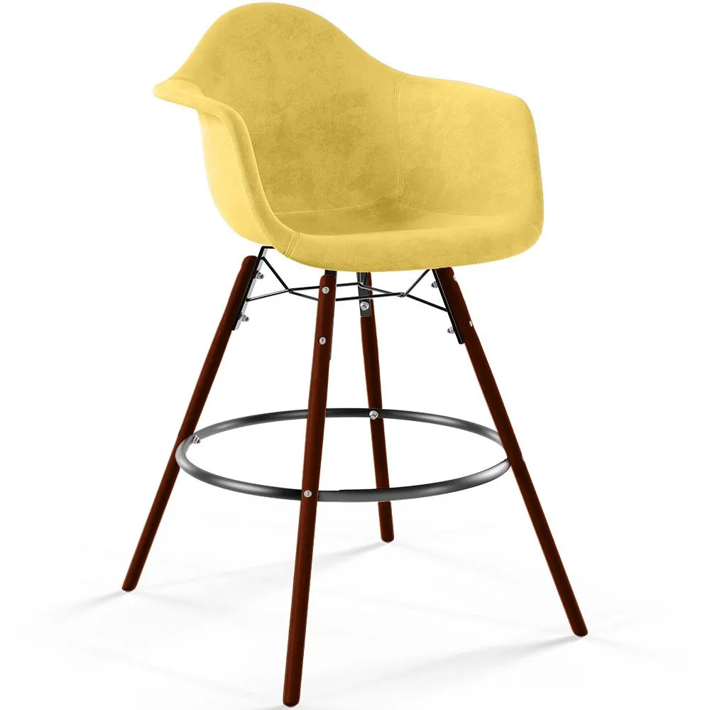 Velvet Bar Stool - Scandinavian Design and Dark Wood Legs - Nordika image 8