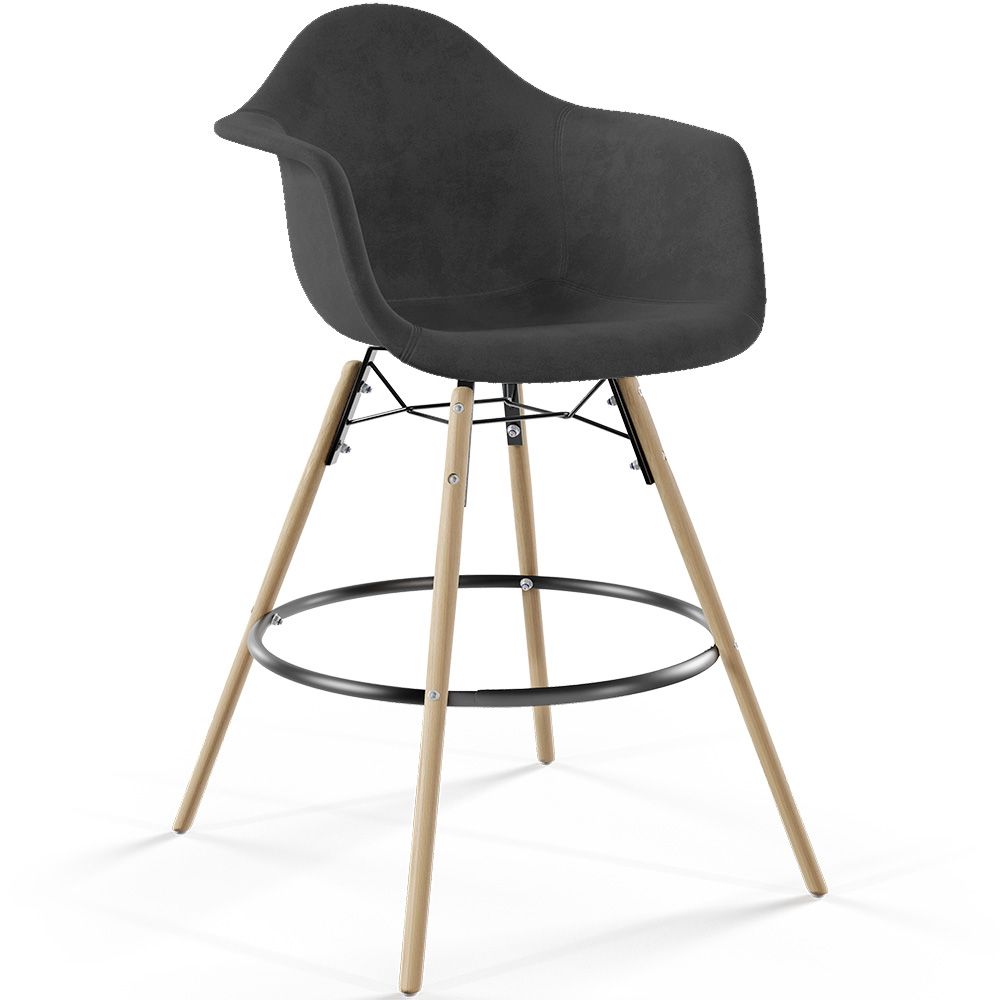 Velvet Bar Stool - Scandinavian Design and Wooden Legs - Nordika image 8