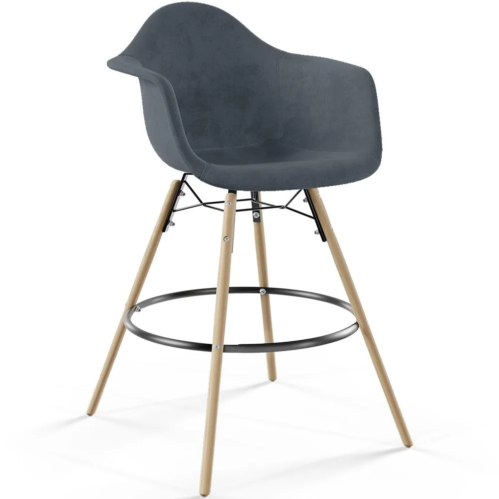 Velvet Bar Stool - Scandinavian Design and Wooden Legs - Nordika image 8