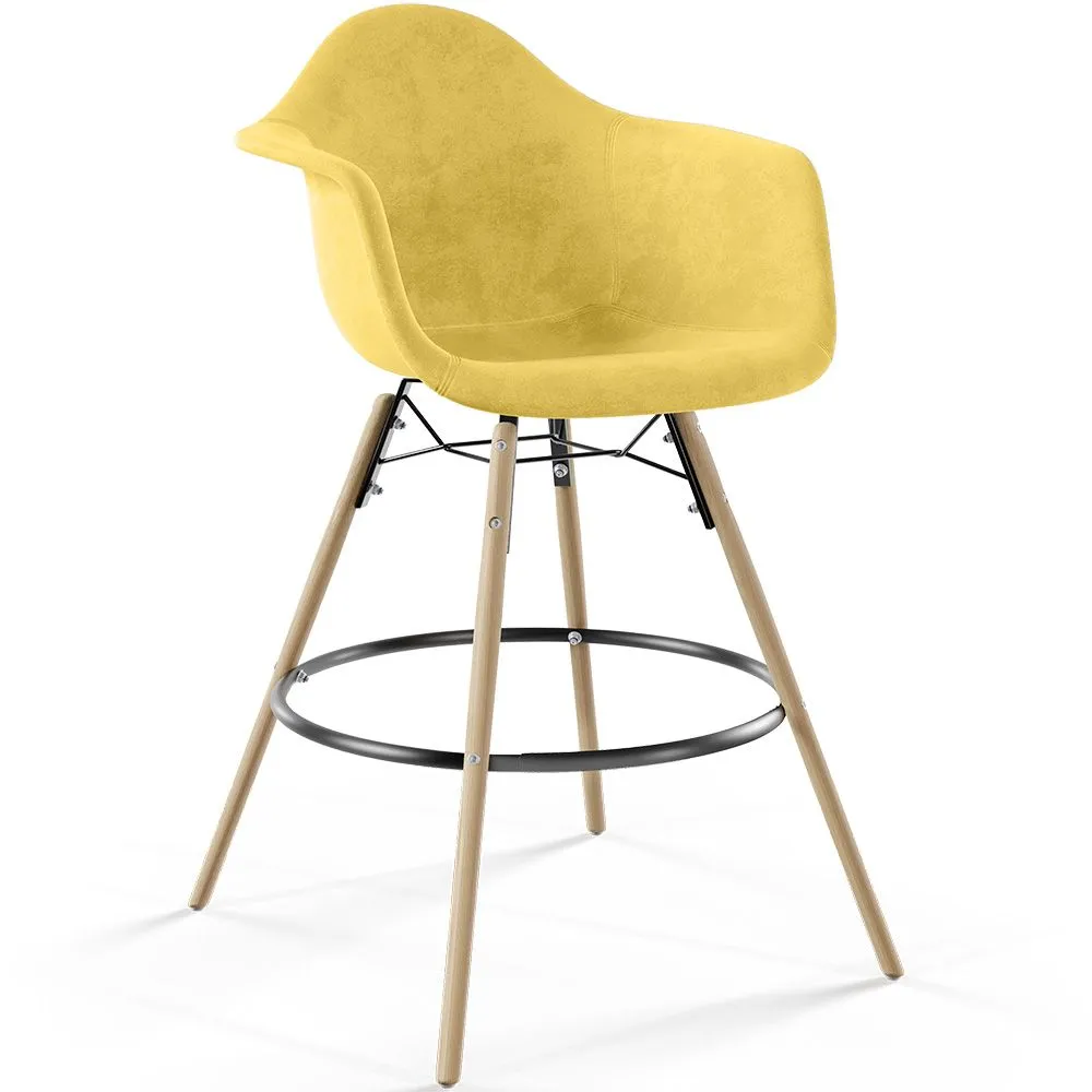 Velvet Bar Stool - Scandinavian Design and Wooden Legs - Nordika image 8