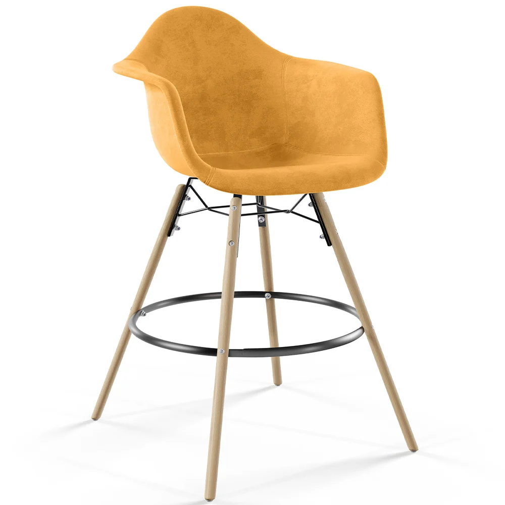 Velvet Bar Stool - Scandinavian Design and Wooden Legs - Nordika image 8
