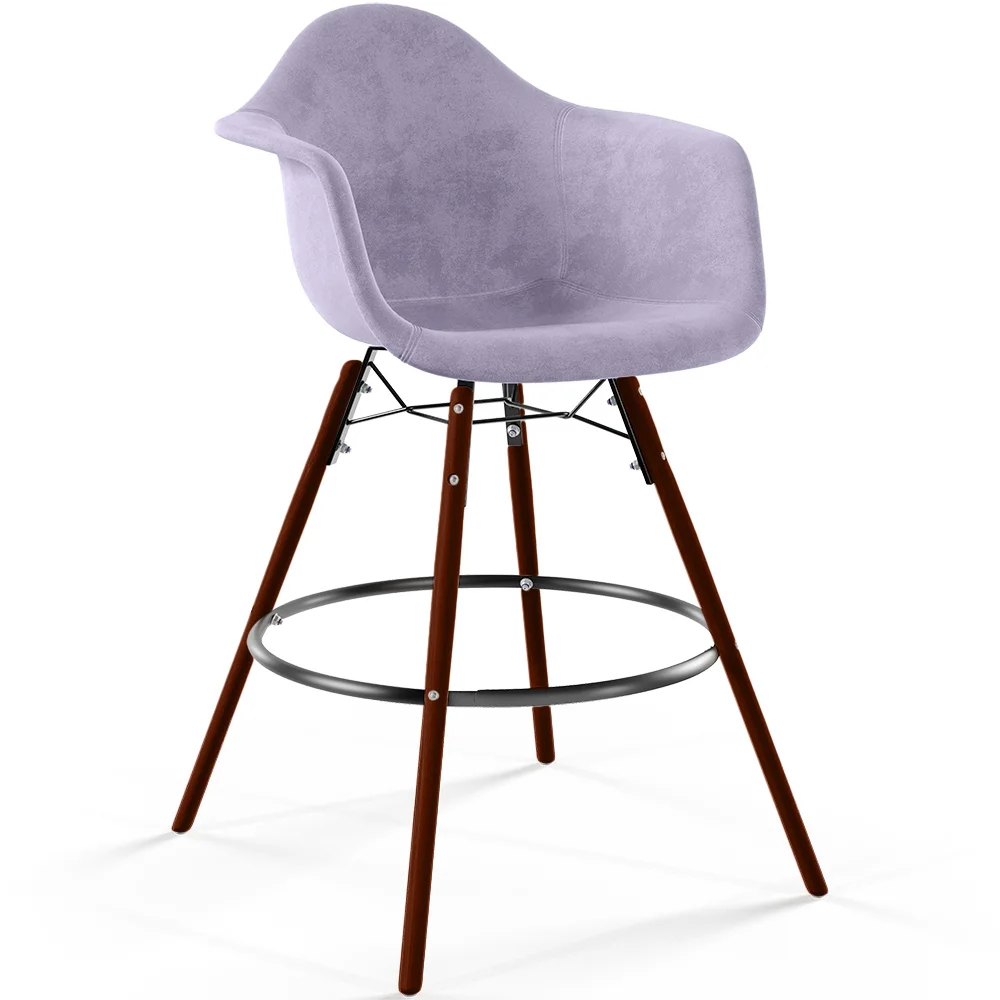 Velvet Bar Stool - Scandinavian Design and Dark Wood Legs - Nordika image 8