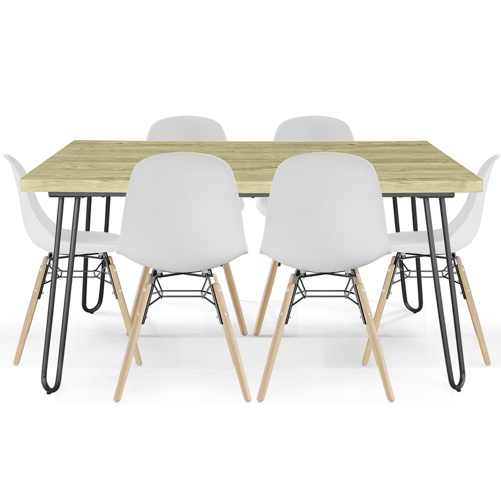 Set Table Hairpin (90x150 cm) + 6 Dining Chairs Nordic Skögur  image 8