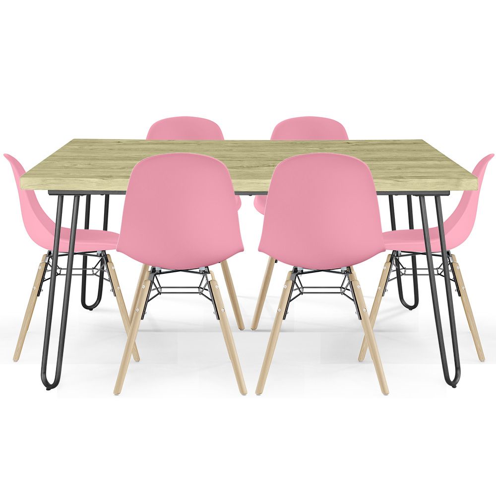 Set Table Hairpin (90x150 cm) + 6 Dining Chairs Nordic Skögur  image 8