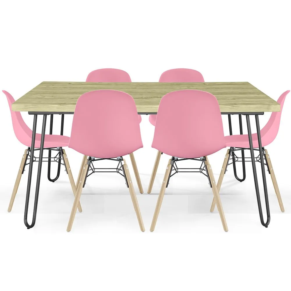 Set Table Hairpin (90x150 cm) + 6 Dining Chairs Nordic Skögur  image 8