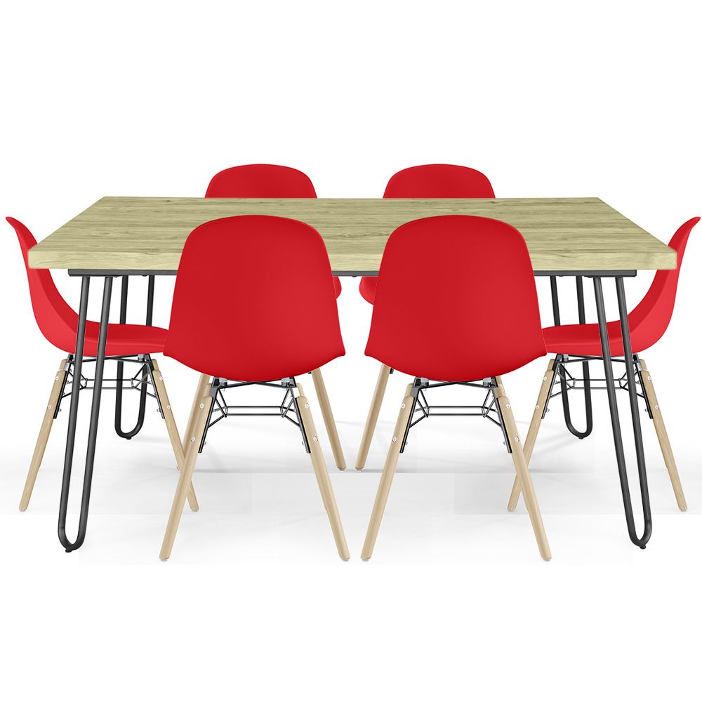 Set Table Hairpin (90x150 cm) + 6 Dining Chairs Nordic Skögur  image 8