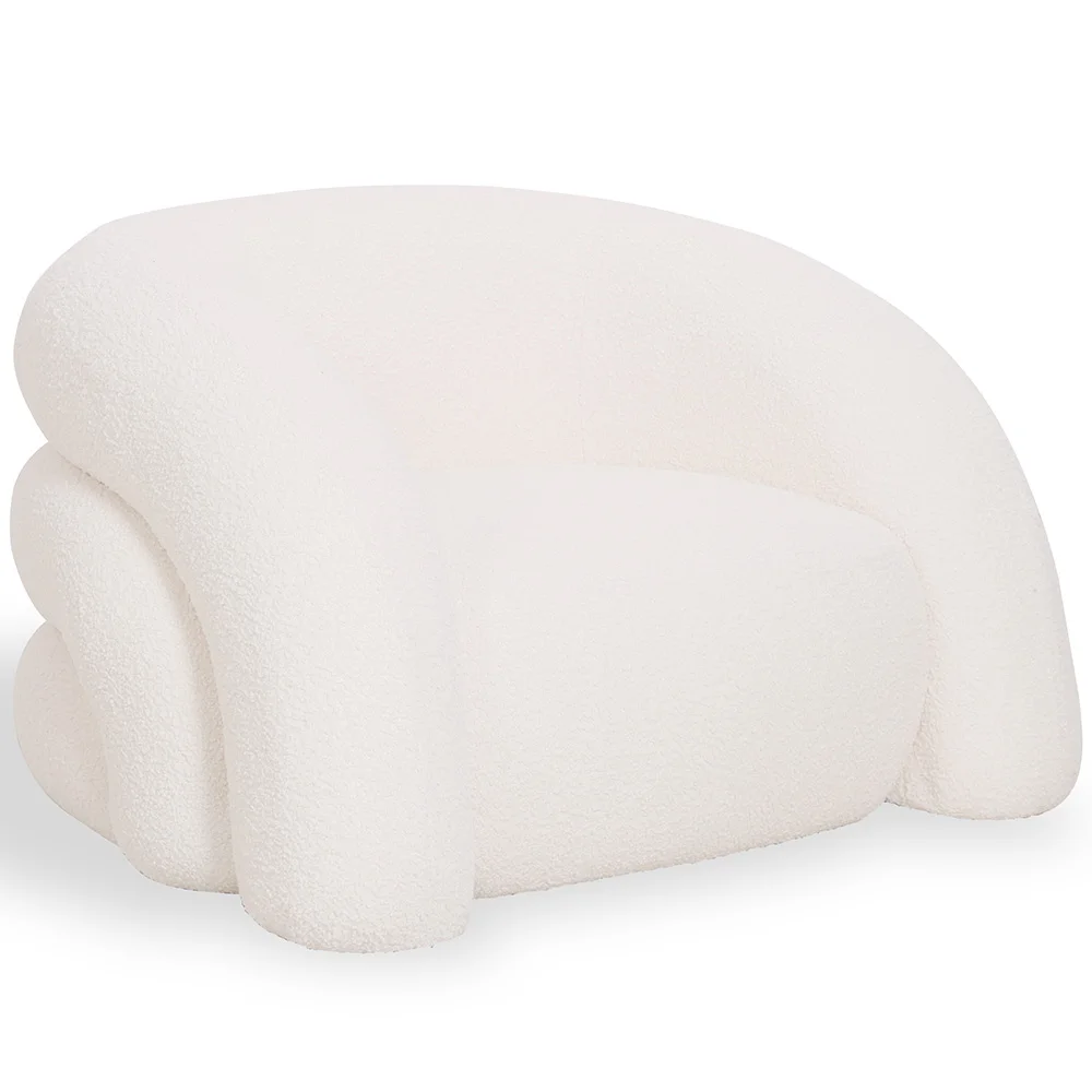 Modern Armchair Upholstered In Cream White Bouclé Fabric – Curved And Comfortable Design - Gab image 8