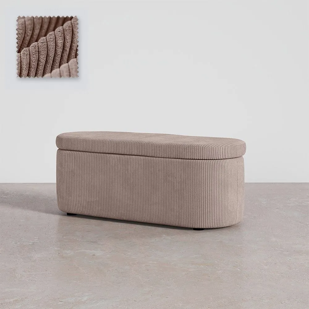 Bench With Internal Storage Upholstered In Velvet Corduroy Fabric - Eiren image 8
