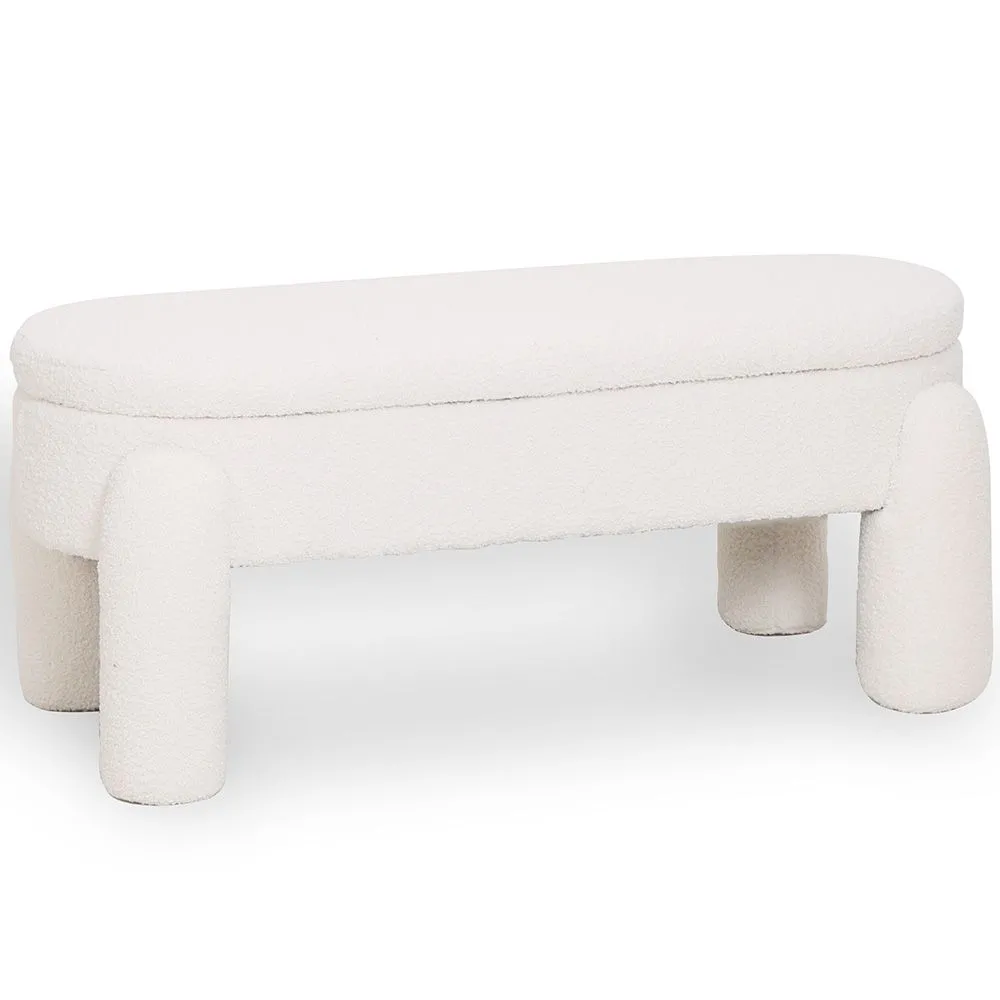 Bench With Storage Upholstered In Off-White Bouclé Fabric – Modern Seat For Living Room And Bedroom - Boreta image 8