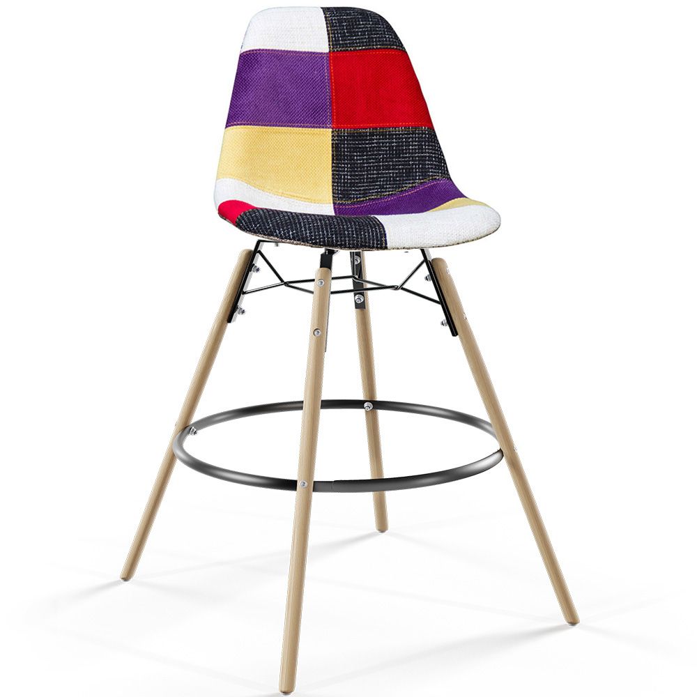 Bar Stool - Patchwork Upholstery - Scandinavian Design and Wooden Legs - Skögur image 8