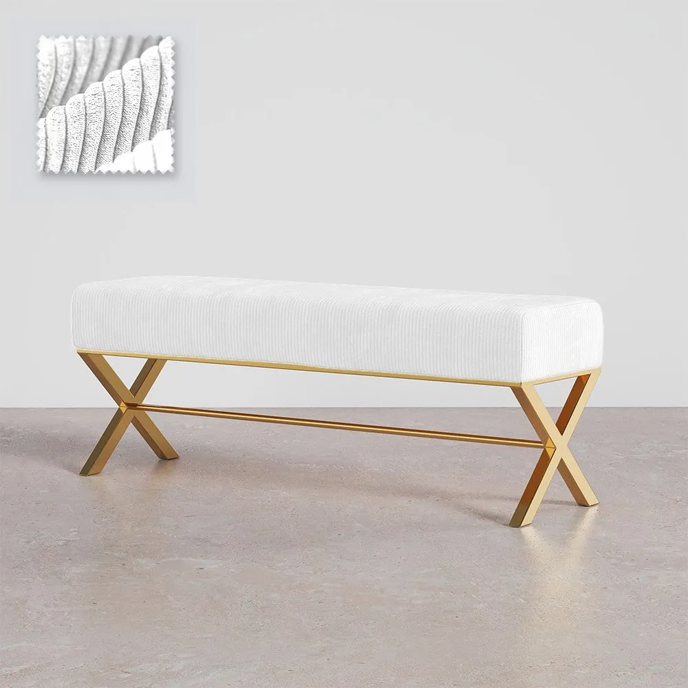 Bench Upholstered In Velvet Fabric With Golden Metal Frame - Vovi image 8