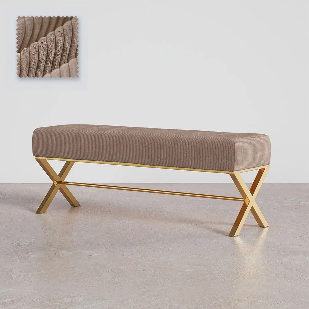 Bench Upholstered In Velvet Fabric With Golden Metal Frame - Vovi image 8