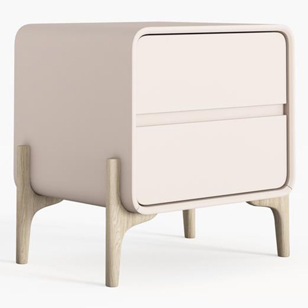 Modern Scandi nightstand covered in faux leather with 2 drawers and natural wood legs - Bennis image 8