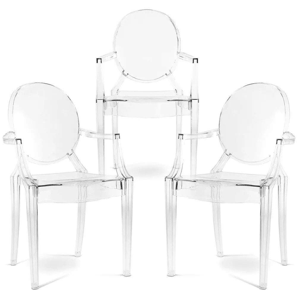 Pack of 3 Dining Chairs - Transparent - Design with Armrests - Louis XIV image 8