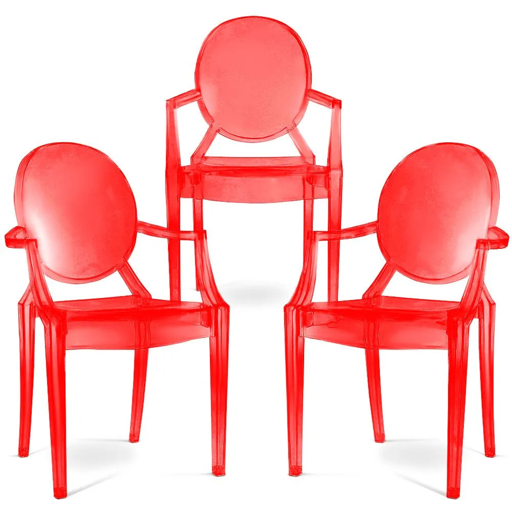 Pack of 3 Dining Chairs - Transparent - Design with Armrests - Louis XIV image 8