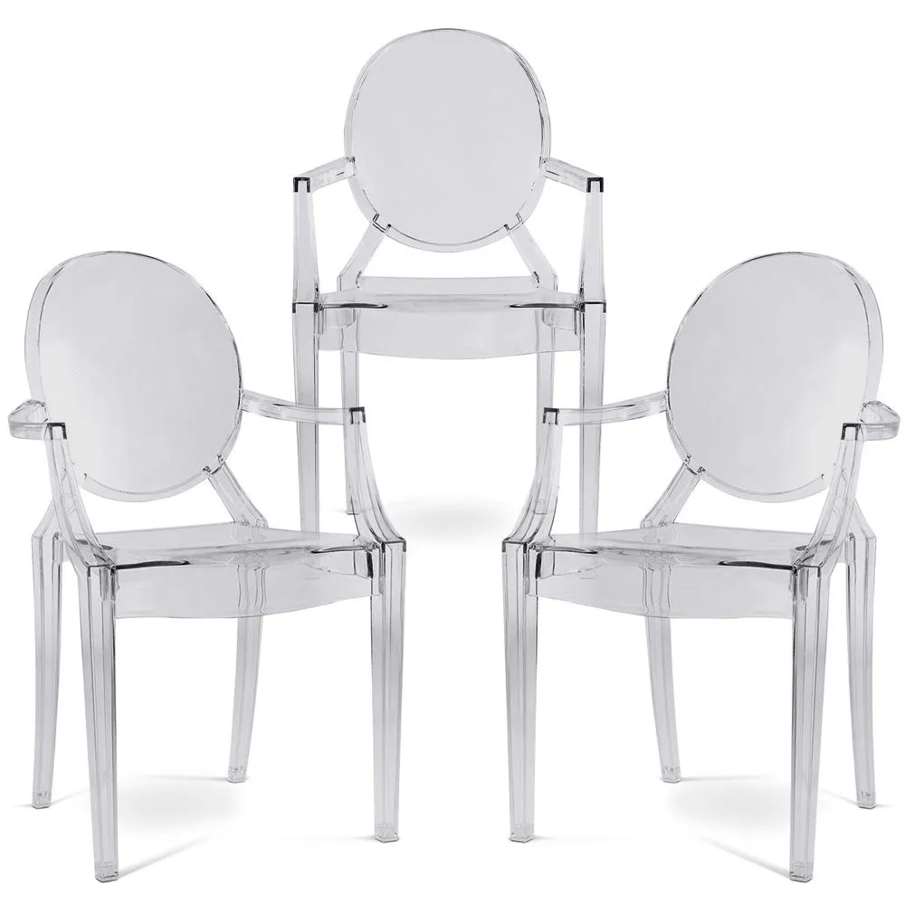 Pack of 3 Dining Chairs - Transparent - Design with Armrests - Louis XIV image 8