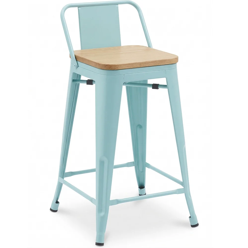 Bar Stool with Backrest - Industrial Design - Wood & Steel - 60cm - New Edition - Stylix image 8