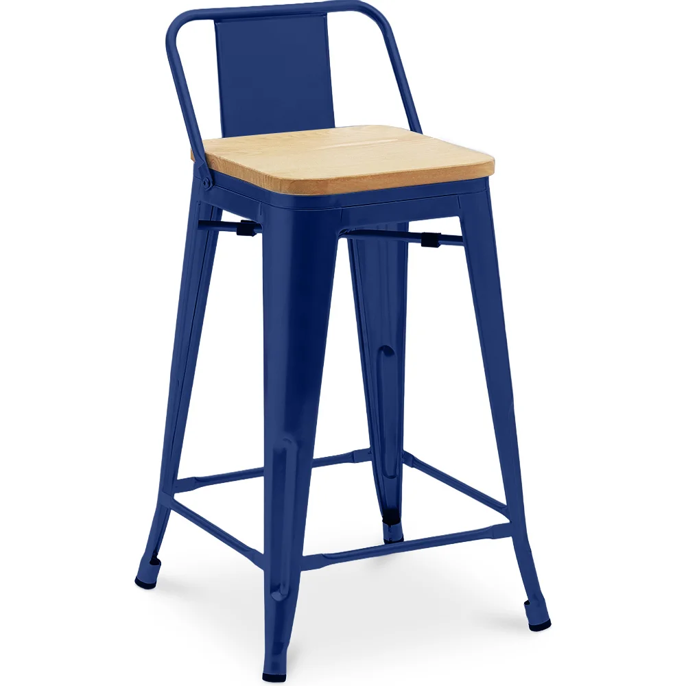 Bar Stool with Backrest - Industrial Design - Wood & Steel - 60cm - New Edition - Stylix image 8