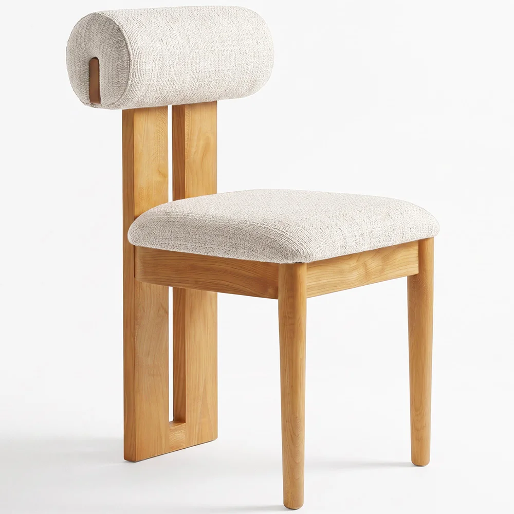 Chair Chenille Upholstered - Light Natural Rubber Wood Frame - Ventor image 8