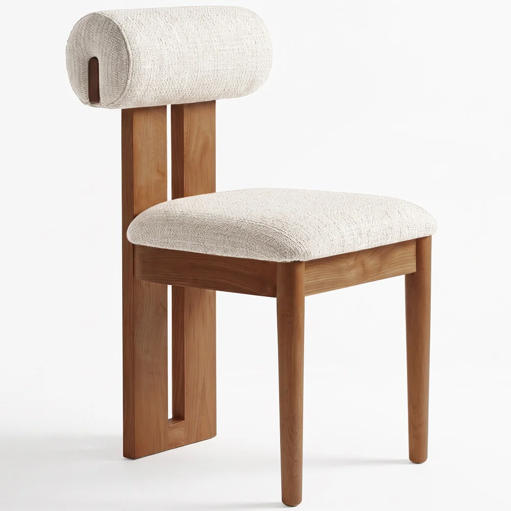 Chair Chenille Upholstered - Dark Natural Rubber Wood Frame - Ventor image 8