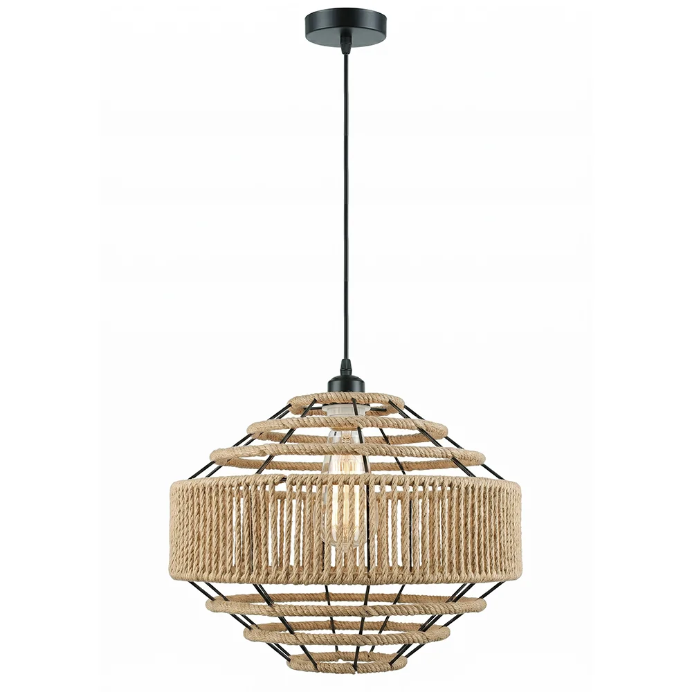 Pendant Light - Natural Rope and Black Metal Frame - Lapor image 8