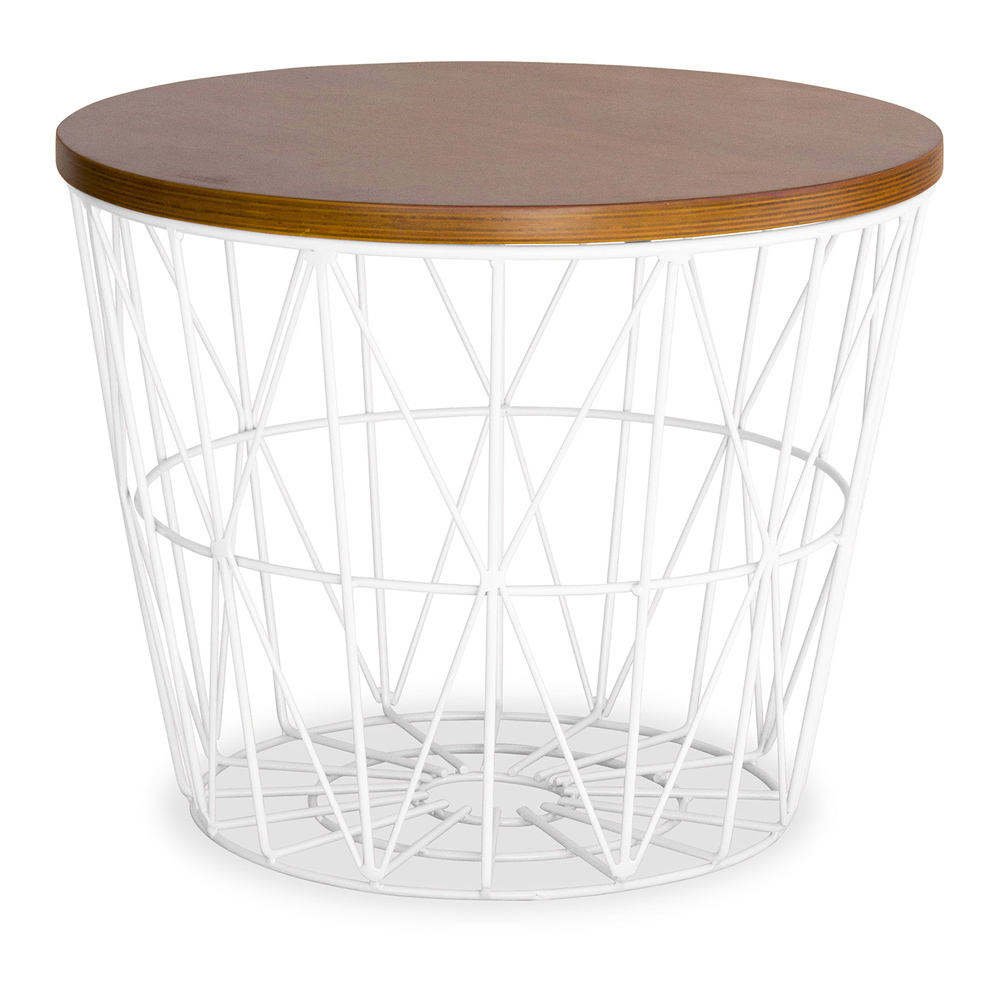  Buy Round Side Table - Industrial Design - Wood and Metal - Basker White 58416 - in the EU