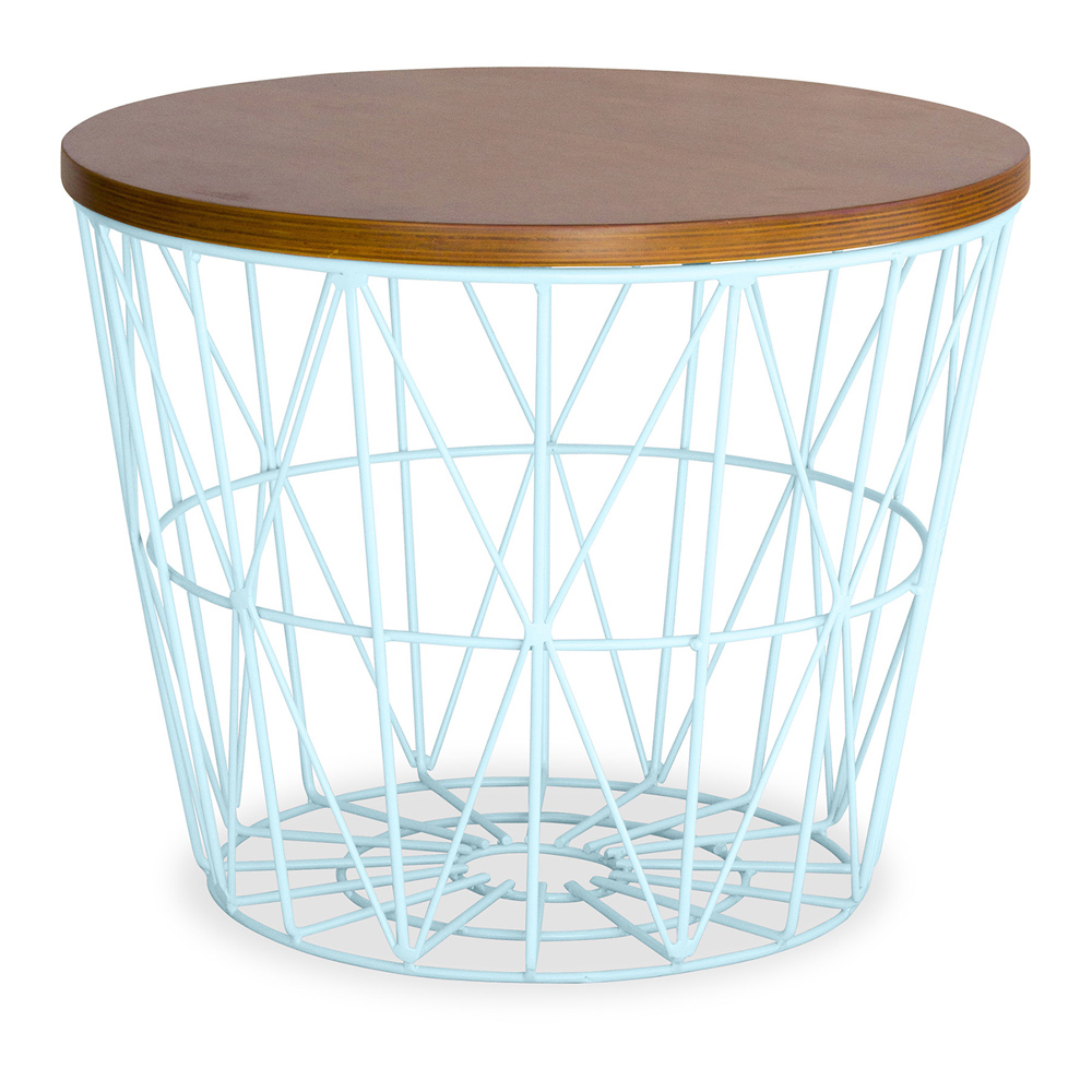  Buy Round Side Table - Industrial Design - Wood and Metal - Basker Light blue 58416 - in the EU