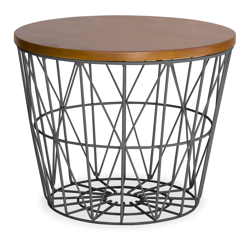  Buy Round Side Table - Industrial Design - Wood and Metal - Basker Dark grey 58416 - in the EU