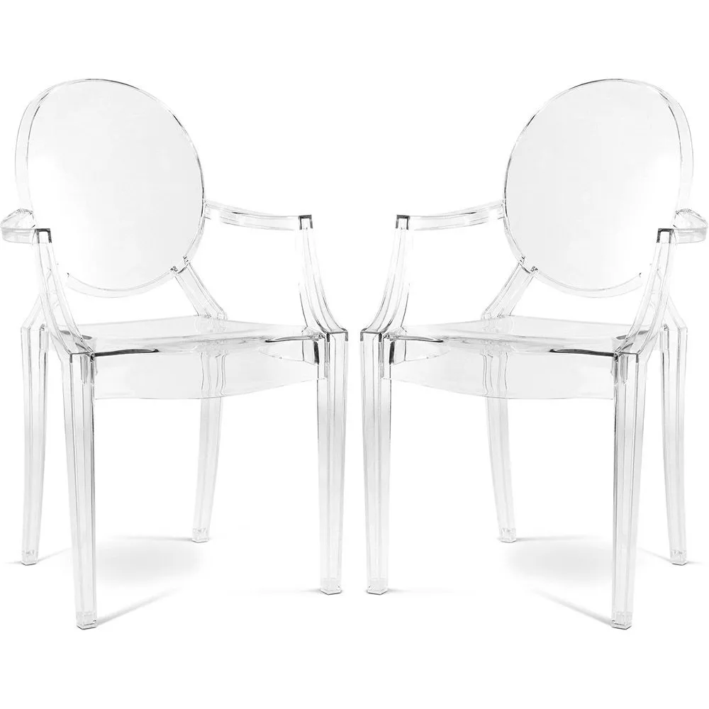 Pack of 2 Transparent Dining Chairs - Armrest Design - Louis XIV image 8
