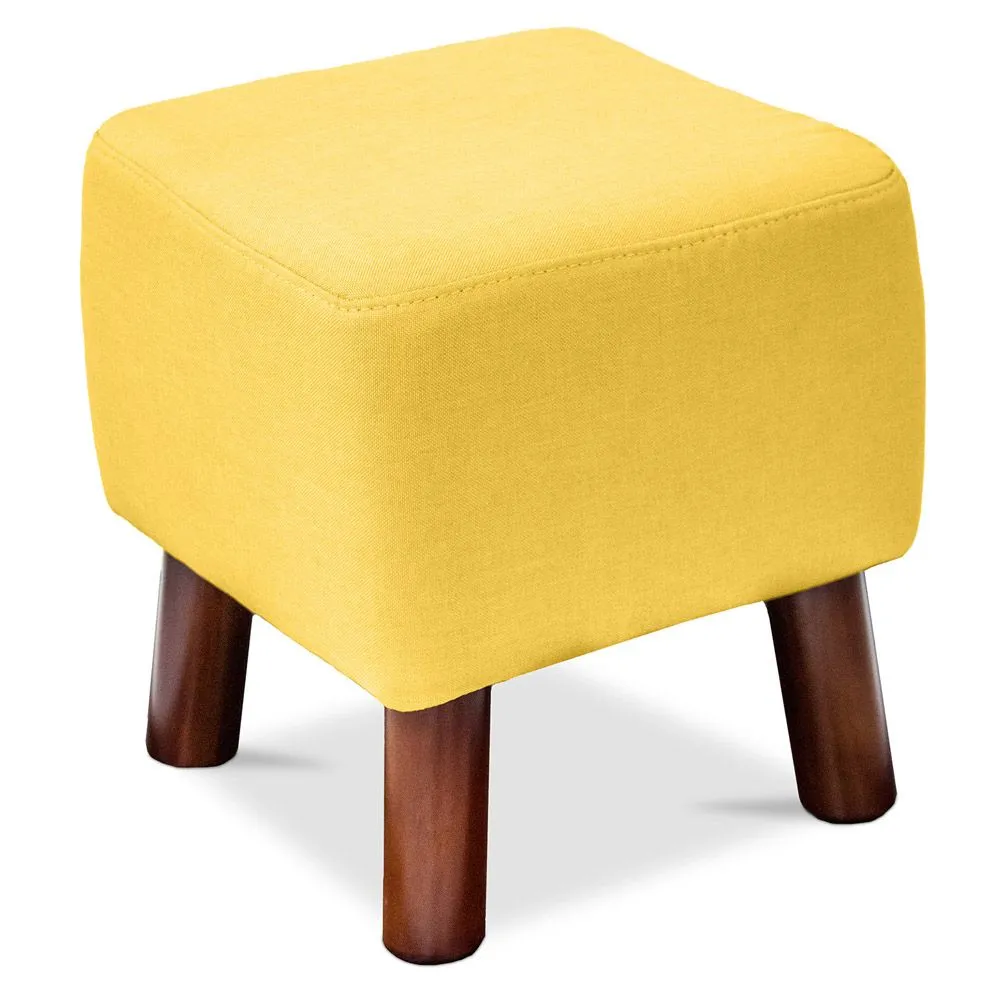 Square Footstool - Linen Upholstered - Wood - Nor image 8