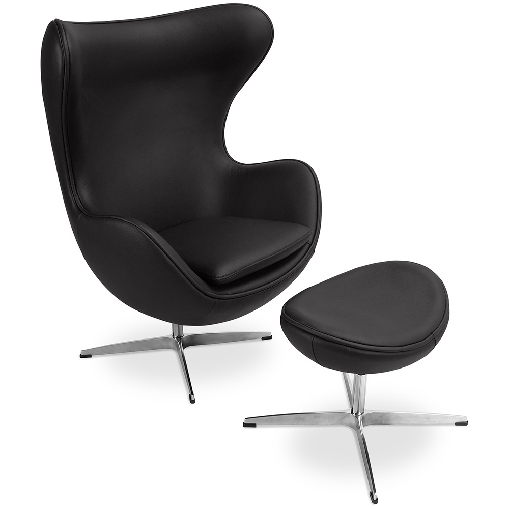  Buy  Design armchair with footrest - Leather upholstered - Brave Black 13661 - in the EU