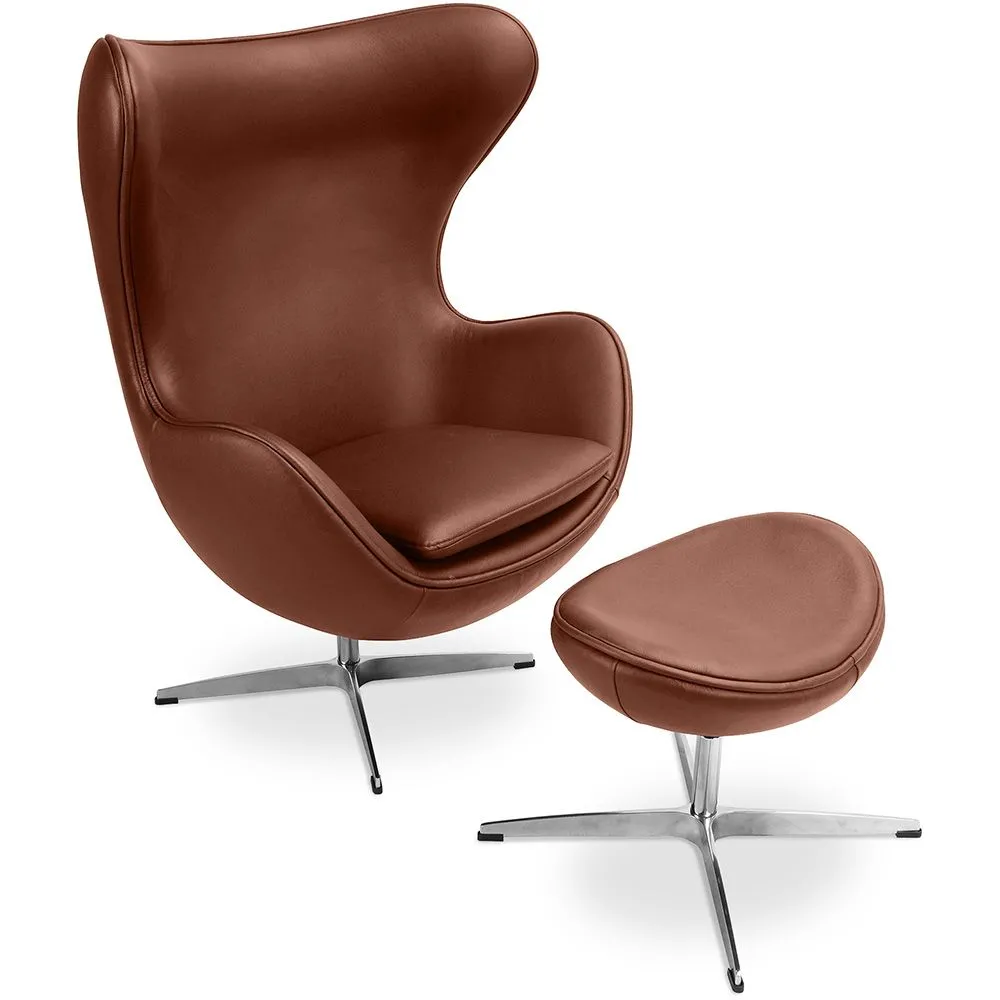  Design armchair with footrest - Leather upholstered - Brave image 8