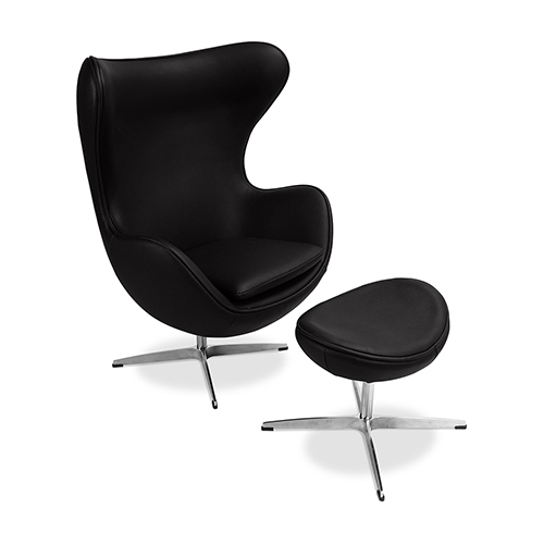  Buy Egg Design Armchair with Footrest - Upholstered in Faux Leather - Brave Black 13658 - in the EU