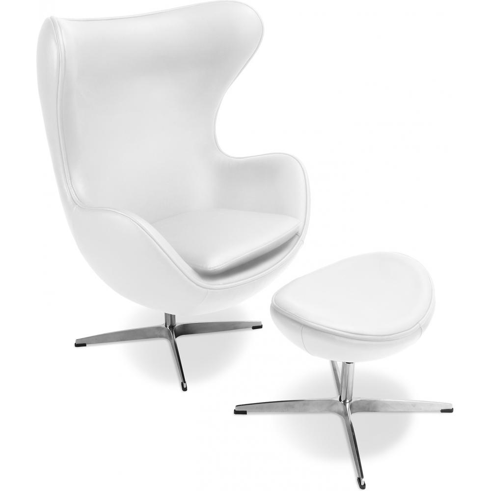  Buy Egg Design Armchair with Footrest - Upholstered in Faux Leather - Brave White 13658 - in the EU
