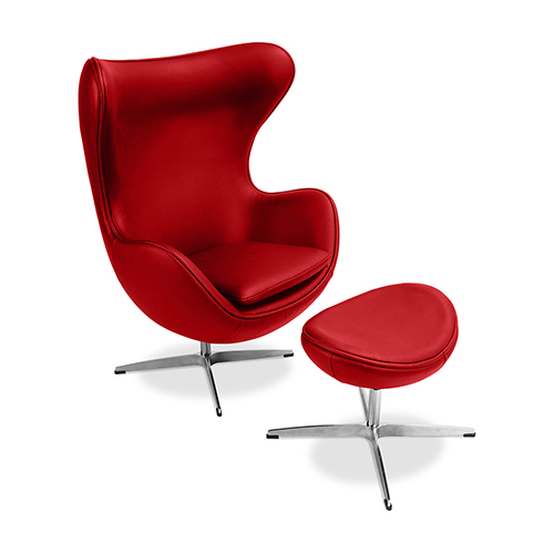  Buy Egg Design Armchair with Footrest - Upholstered in Faux Leather - Brave Red 13658 - in the EU