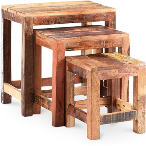  Buy 3 vintage low recycled wooden stackable tables  Multicolour 58507 - in the EU