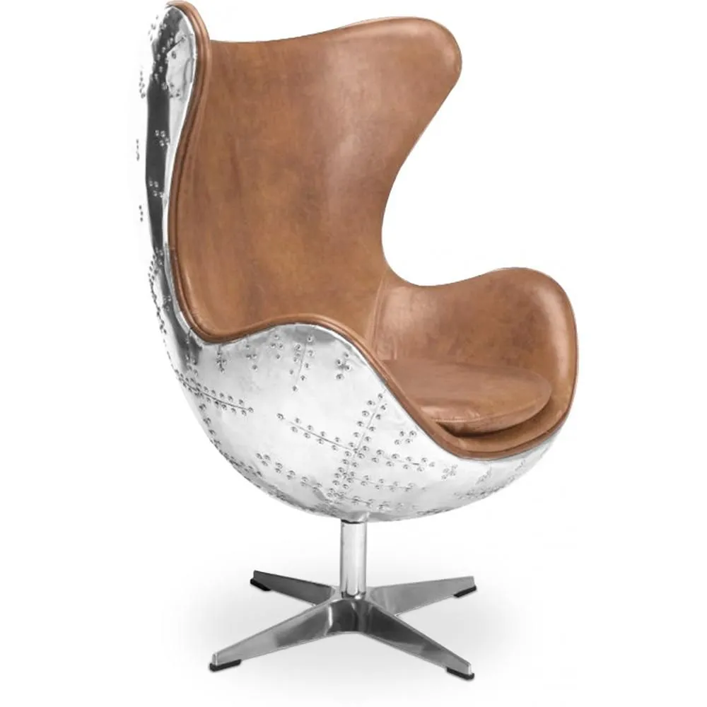  Design Armchair with Armrests - Egg Design - Leather and Metal - Cocoon image 8