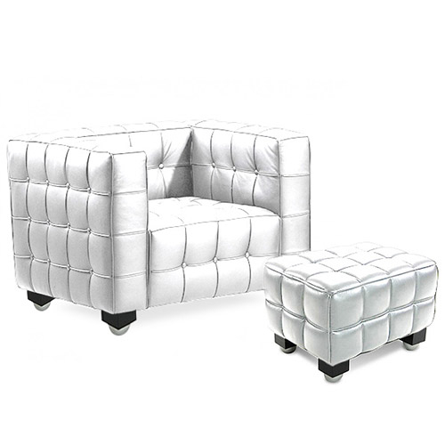  Buy Armchair with Footrest - Upholstered in Padded Leather - Nubus White 13187 - in the EU