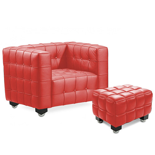  Buy Armchair with Footrest - Upholstered in Padded Leather - Nubus Red 13187 - in the EU
