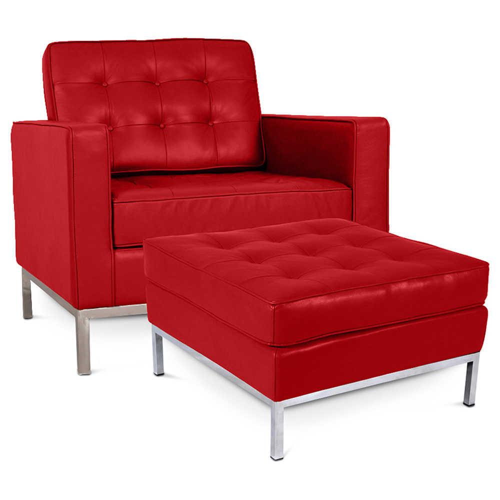  Buy Designer Armchair with Footrest - Upholstered in Faux Leather - Konel Red 16514 - in the EU