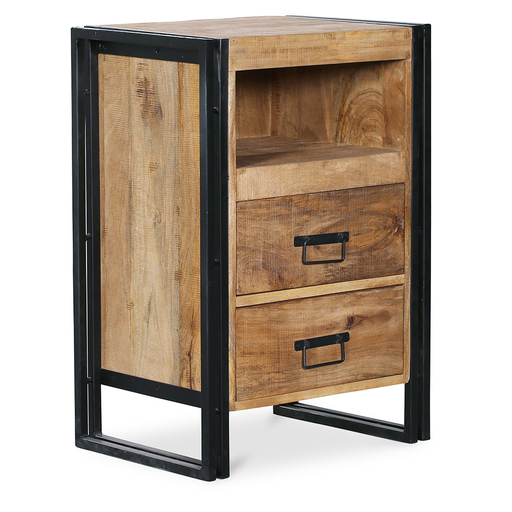  Buy Vintage industrial style wood and metal bedside table Natural wood 58475 - in the EU