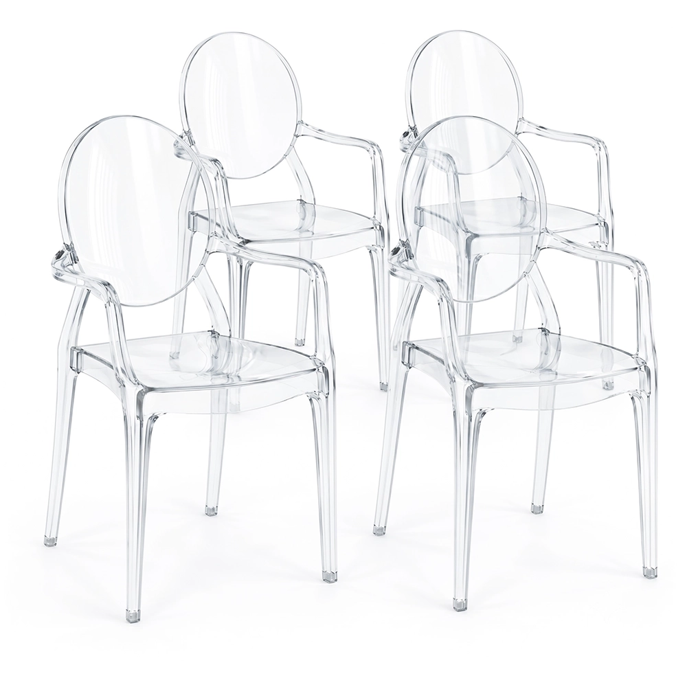 Pack of 4 Dining Chairs - Transparent - Design with Armrests - Louis XIV image 8