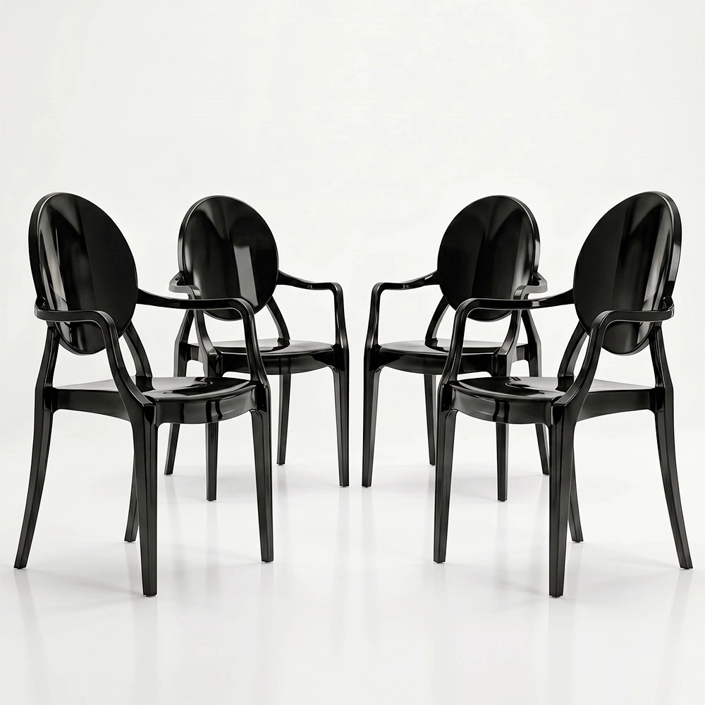 Pack of 4 Dining Chairs - Transparent - Design with Armrests - Louis XIV image 8