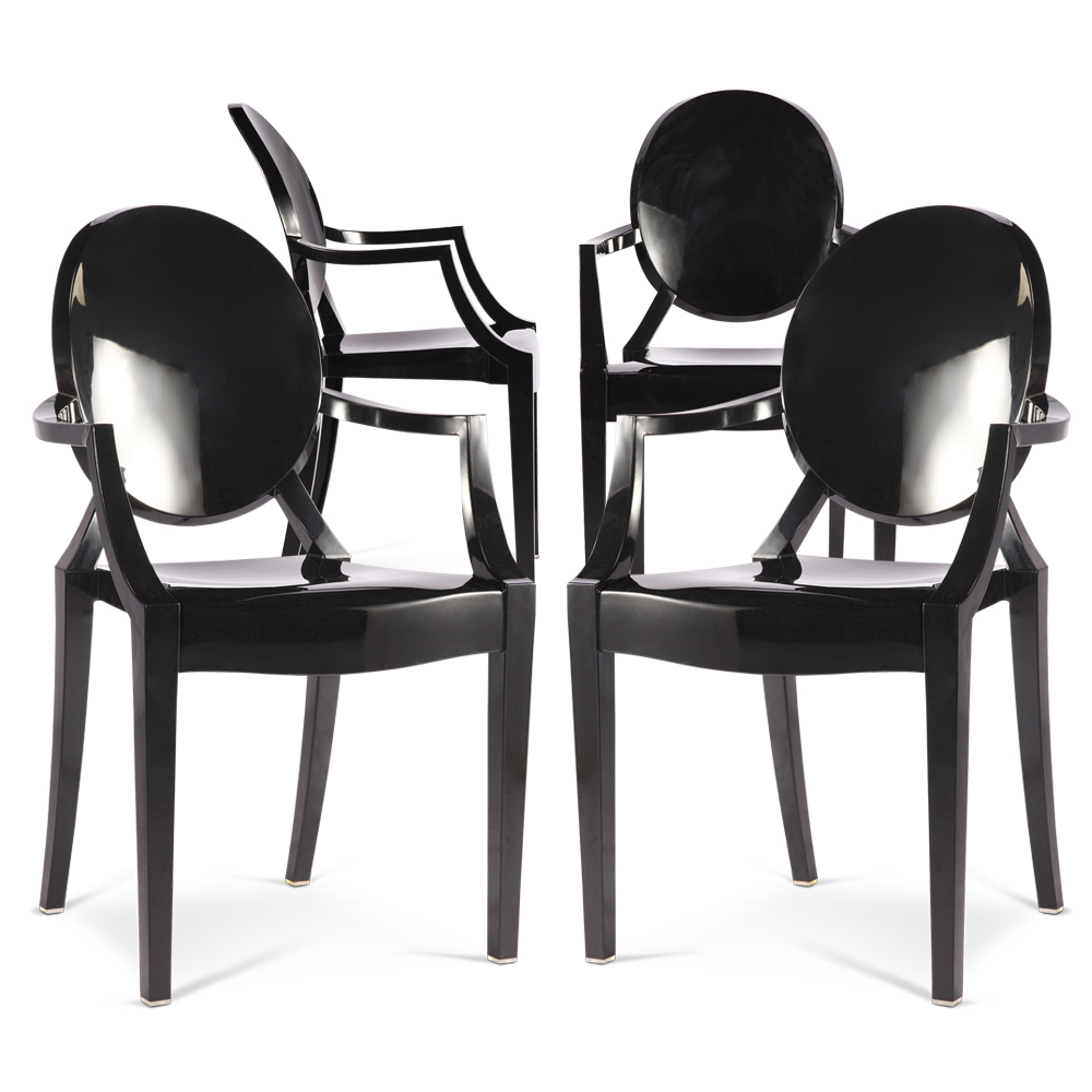  Buy Pack of 4 Dining Chairs - Transparent - Design with Armrests - Louis XIV Black 16464 - in the EU