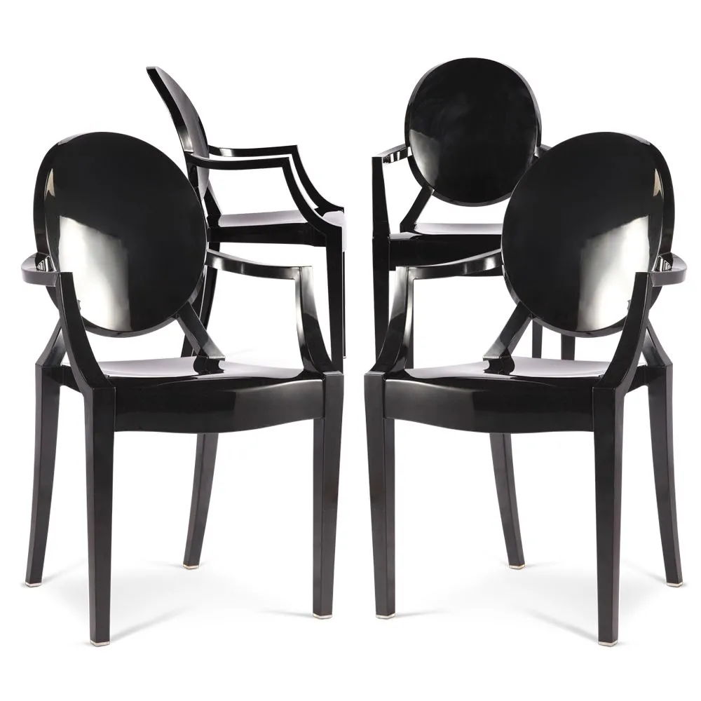 Pack of 4 Dining Chairs - Transparent - Design with Armrests - Louis XIV image 8